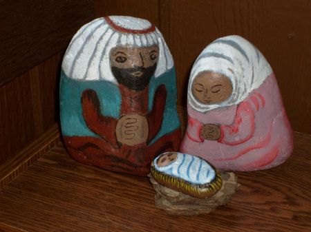 Christian rock art paintings, nativity, Holy Family
